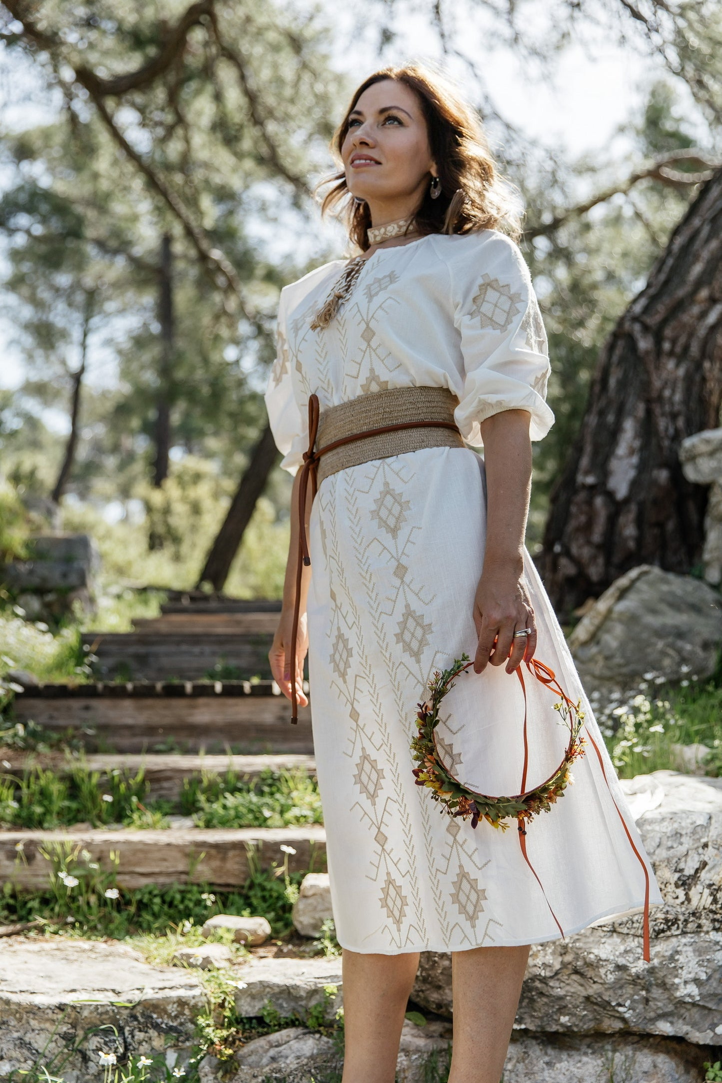 Linen Dress “Kupava” | Embroidered Midi Ethno Dress | Linen Dress for Everyday & Special Occasions