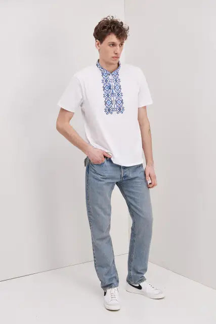 Embroidered T-Shirt “Synevyr” | Men’s Ukrainian Embroidered T-Shirt in Blue