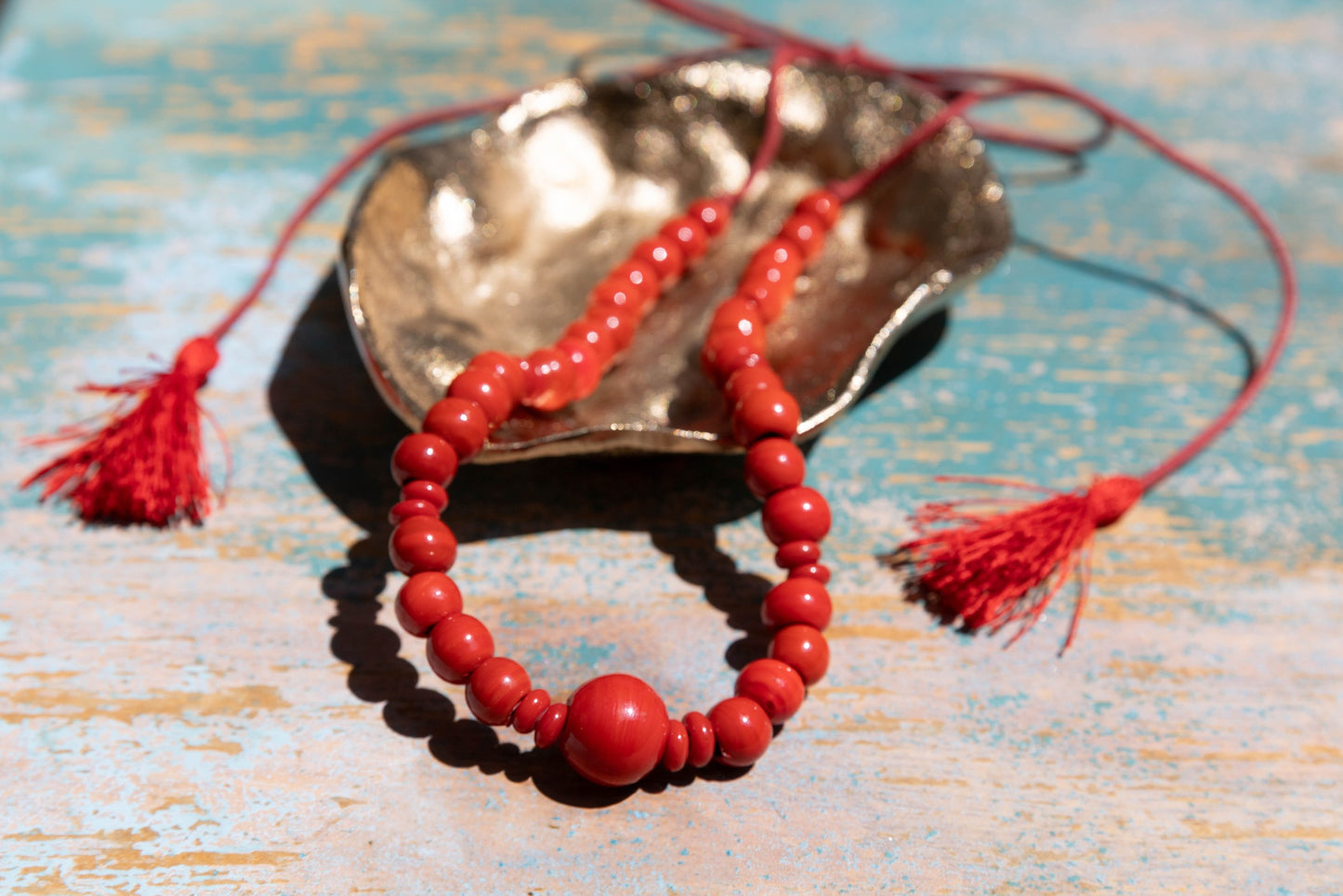 Red Choker Necklace “Berehynia” — Ceramic Beads Necklace with Adjustable Length