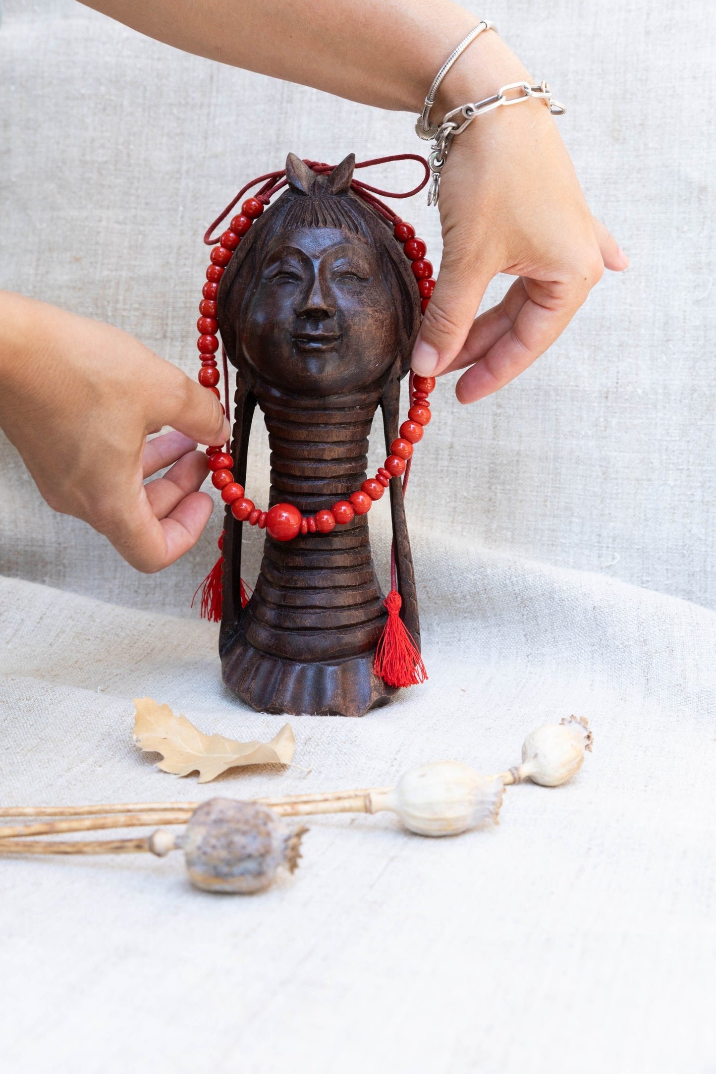 Red Choker Necklace “Berehynia” — Ceramic Beads Necklace with Adjustable Length