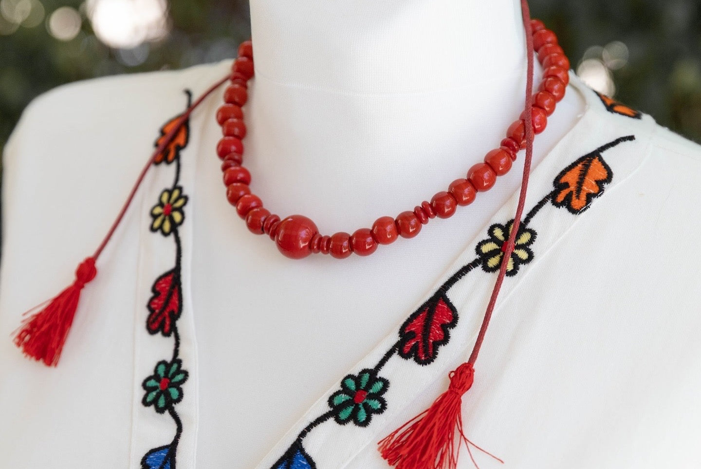 Red Choker Necklace “Berehynia” — Ceramic Beads Necklace with Adjustable Length
