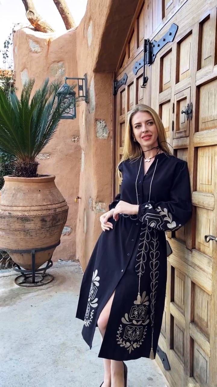 Embroidered Midi Dress "Golden Sheaf"
