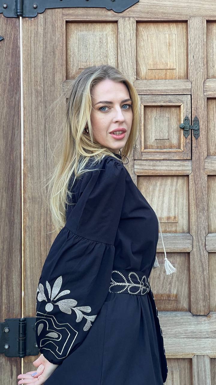 Embroidered Midi Dress "Golden Sheaf"