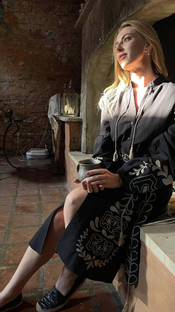 Embroidered Midi Dress "Golden Sheaf"