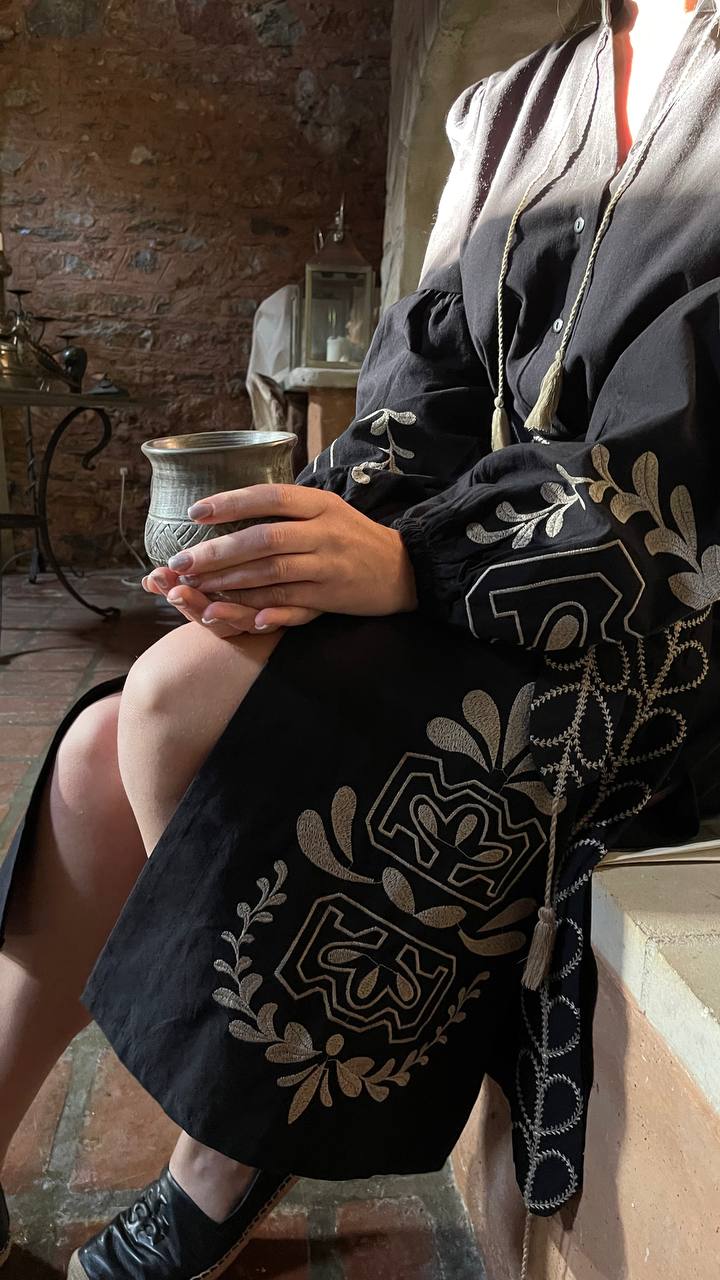 Embroidered Midi Dress "Golden Sheaf"
