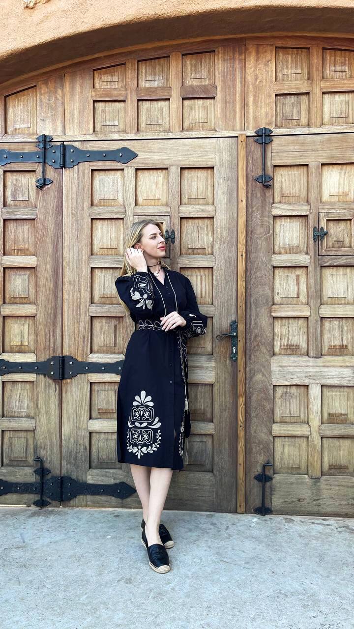 Embroidered Midi Dress "Golden Sheaf"