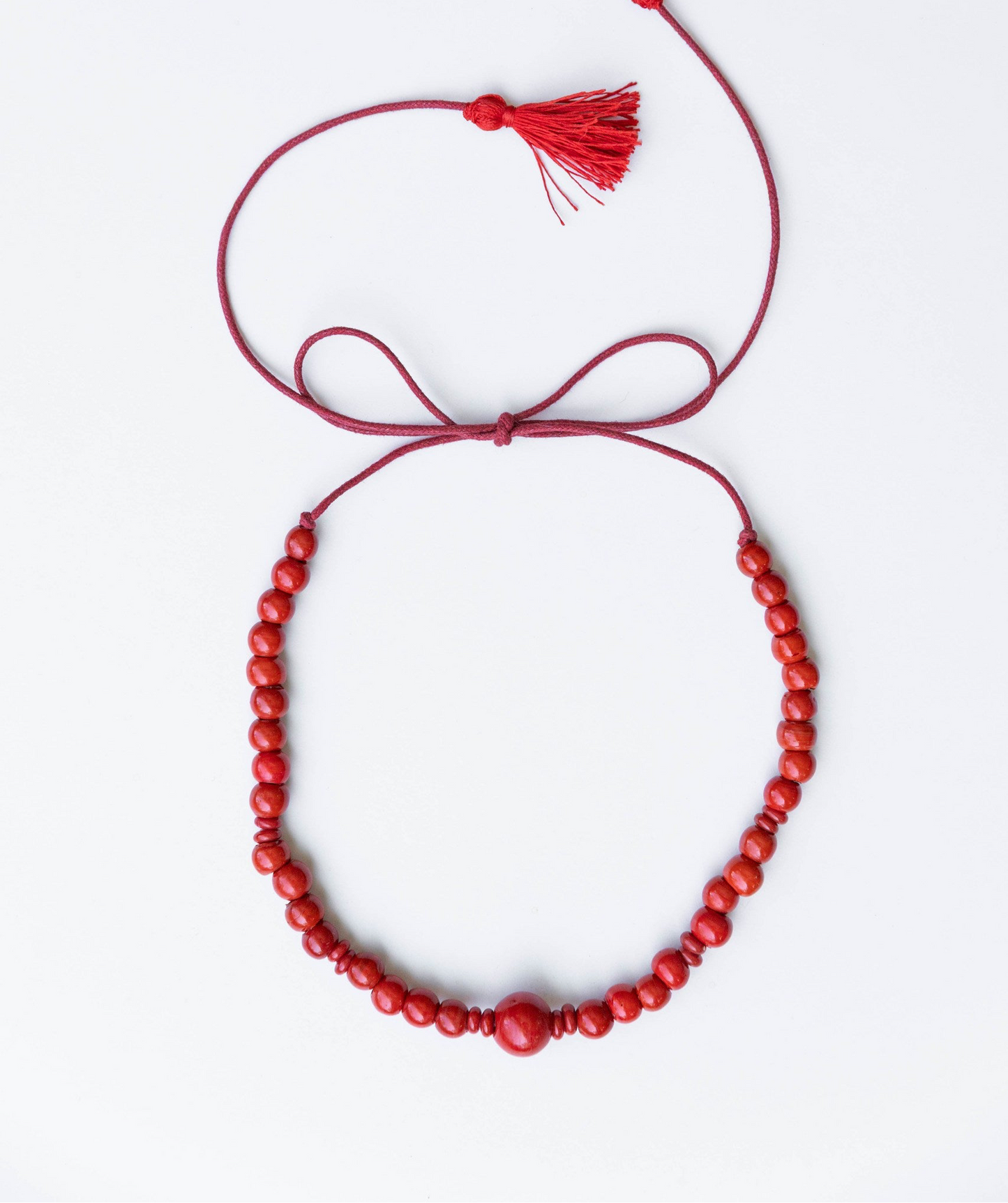 Red Choker Necklace “Berehynia” — Ceramic Beads Necklace with Adjustable Length