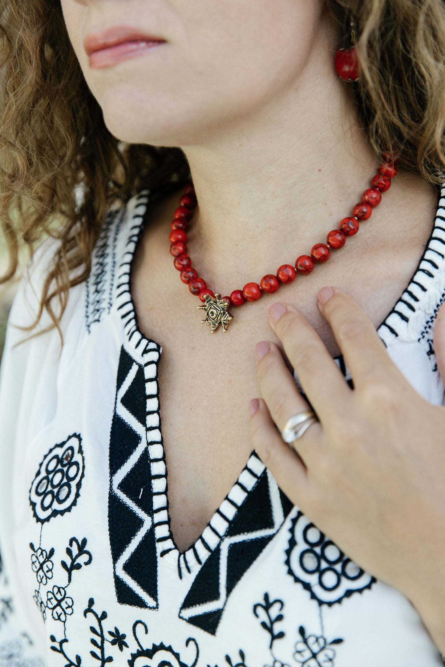 “Zori” Choker — Red Howlite Necklace with Bronze Star