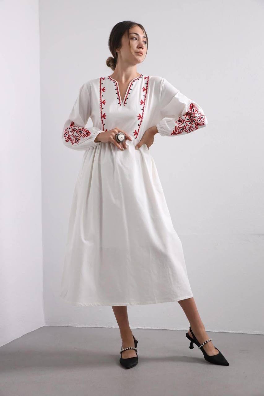 Dress with Red Embroidery | Women’s Vyshyvanka Goya Concept