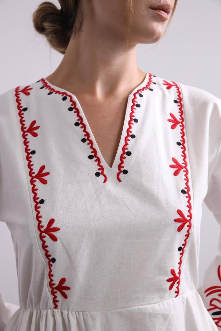 Dress with Red Embroidery | Women’s Vyshyvanka Goya Concept