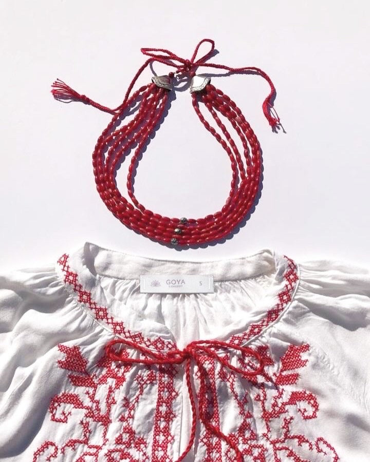 Five-Strand Coral Necklace “Shypshyna” — Red Multi Layer Beaded Necklace