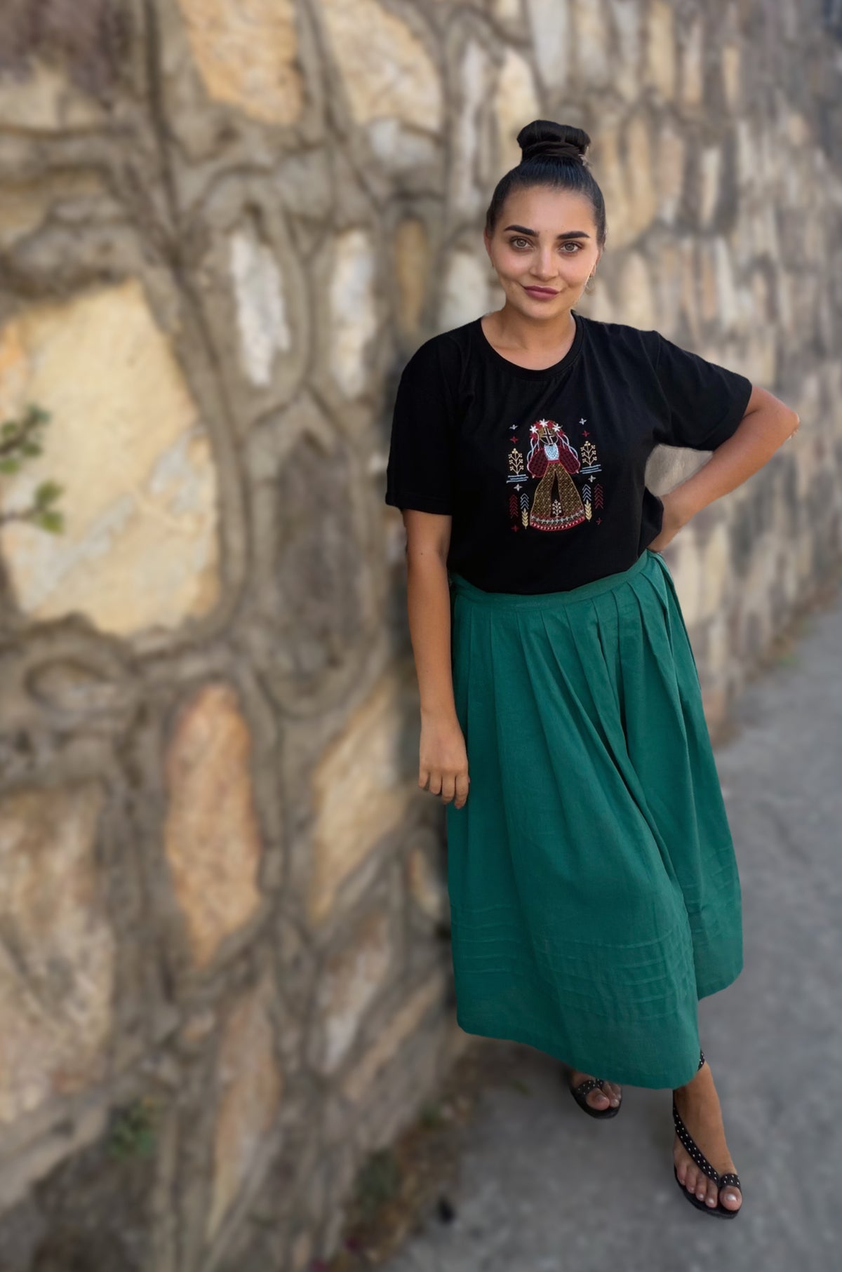 Motanka Embroidered Black T-Shirt | Ukrainian Folk Art cotton top