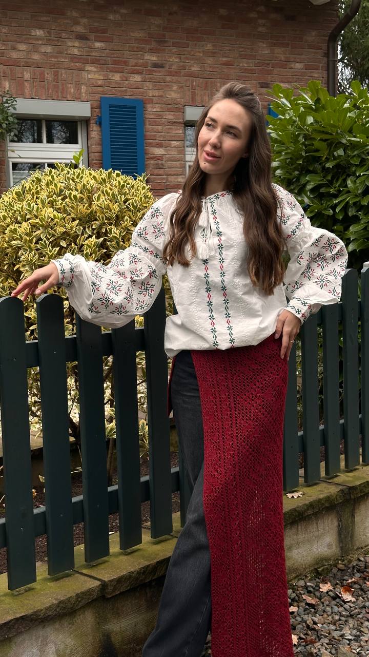 Rosava Shirt | Geometric Embroidery, Ethnic Pattern, Cherry and Turquoise Accents