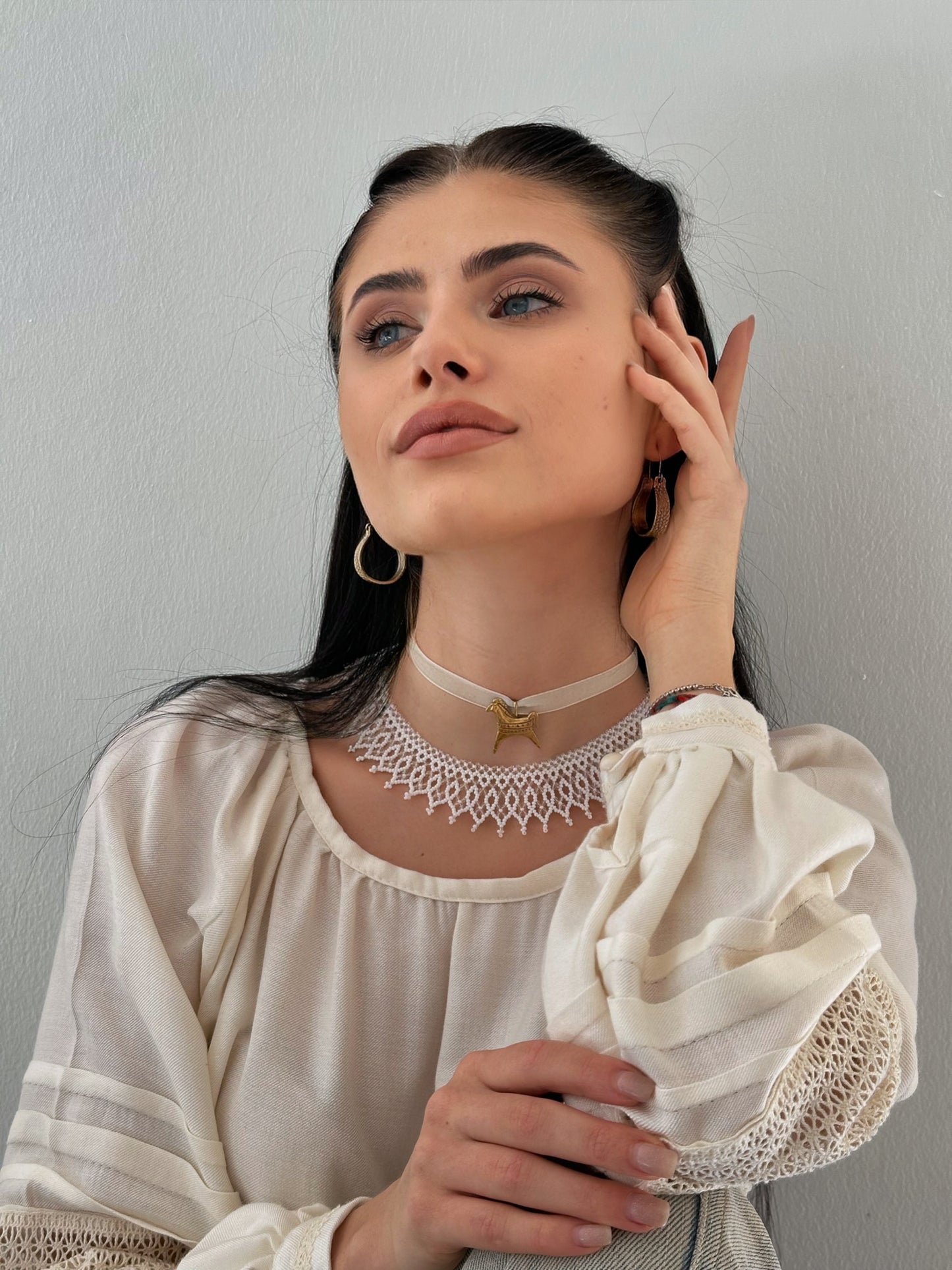 Merezhka Linen & Viscose Women’s Blouse with Lace Sleeves | Modern Ethnic Style