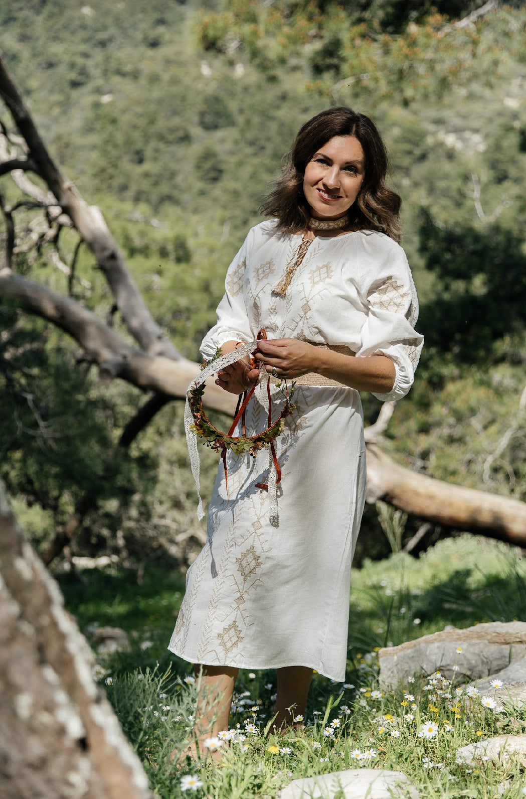 Linen Dress “Kupava” | Embroidered Midi Ethno Dress | Linen Dress for Everyday & Special Occasions