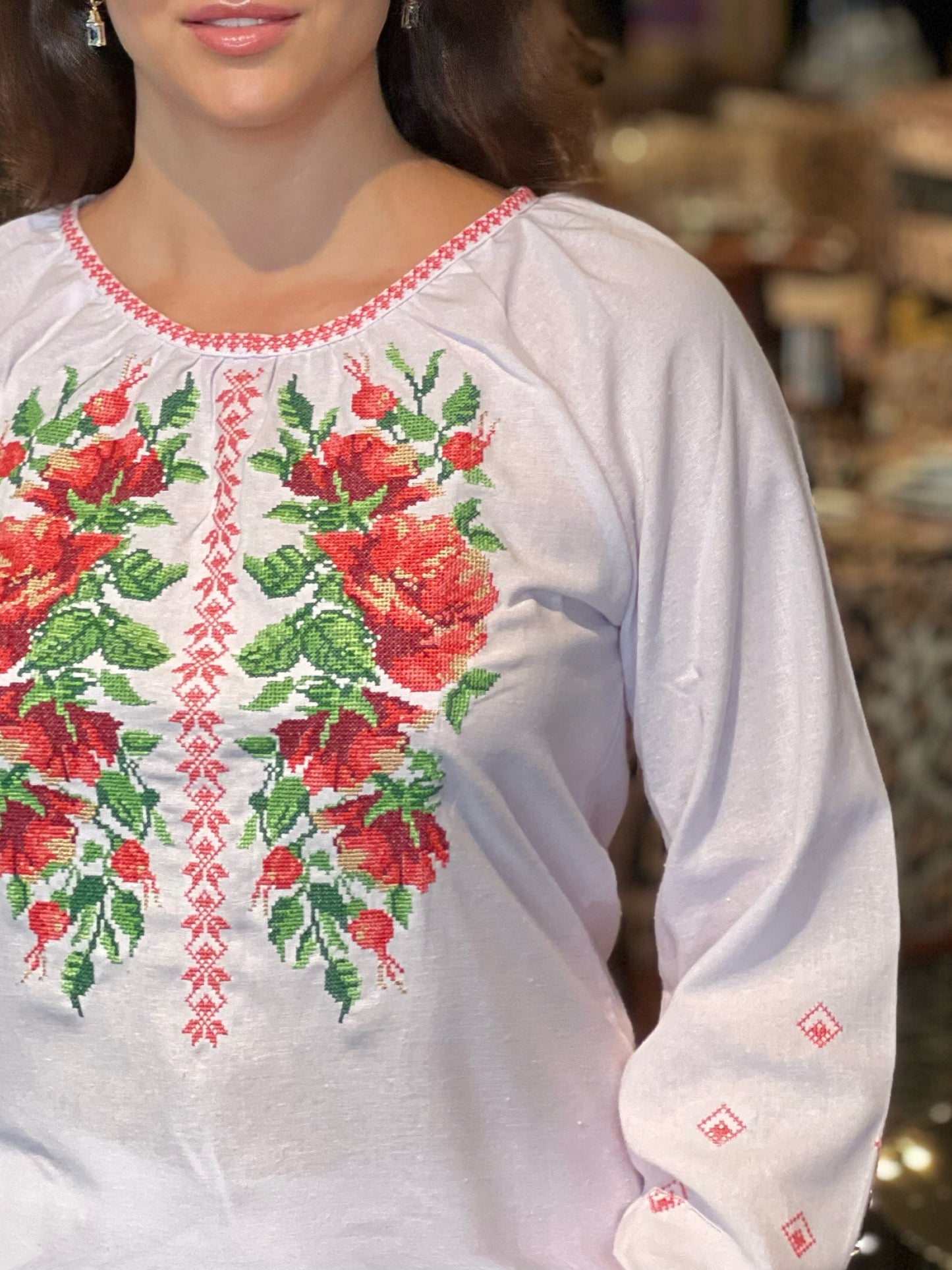 Embroidered Cotton Raglan Blouse “Shypshyna” | Women’s Floral Vyshyvanka