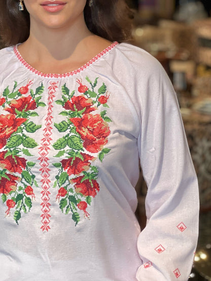 Embroidered Cotton Raglan Blouse “Shypshyna” | Women’s Floral Vyshyvanka