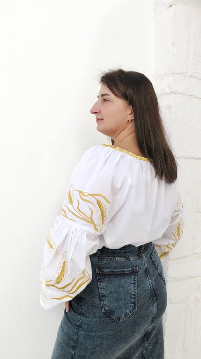 Women’s Cotton Plus Size Vyshyvanka with Wheat Embroidery “Nyva”
