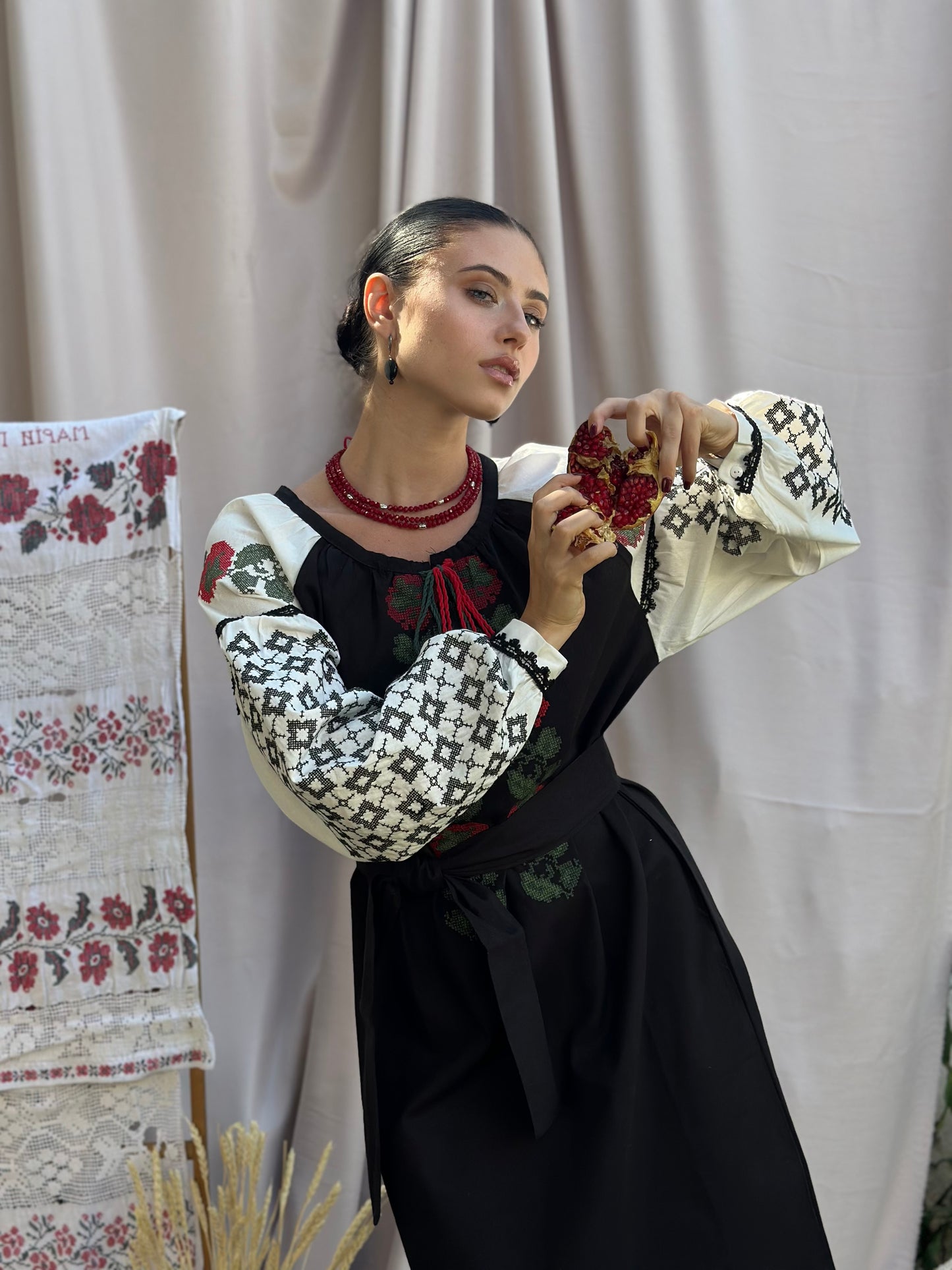 Garnet Symphony Necklace – Three-Strand Deep Red Crystal Bead Necklace | Ethnic Jewelry by Goya Concept