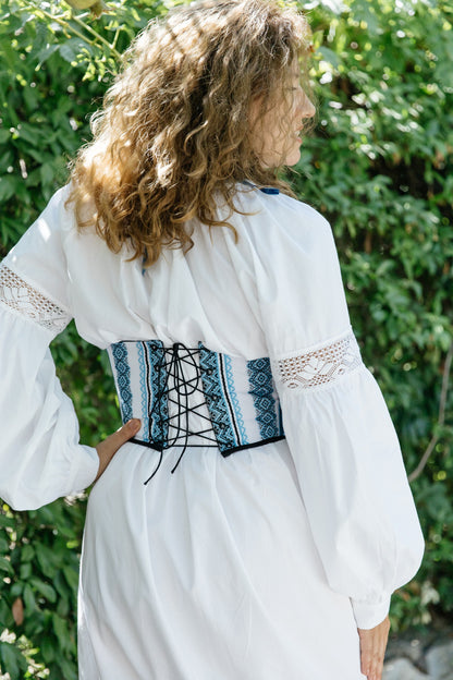 Vodohrai Reversible Blue Ethnic Corset – Ukrainian Pattern Waist Accessory