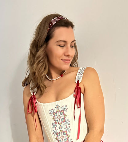 Kiss – Pearl Necklace with Red Ceramic Heart | unique Jewelry