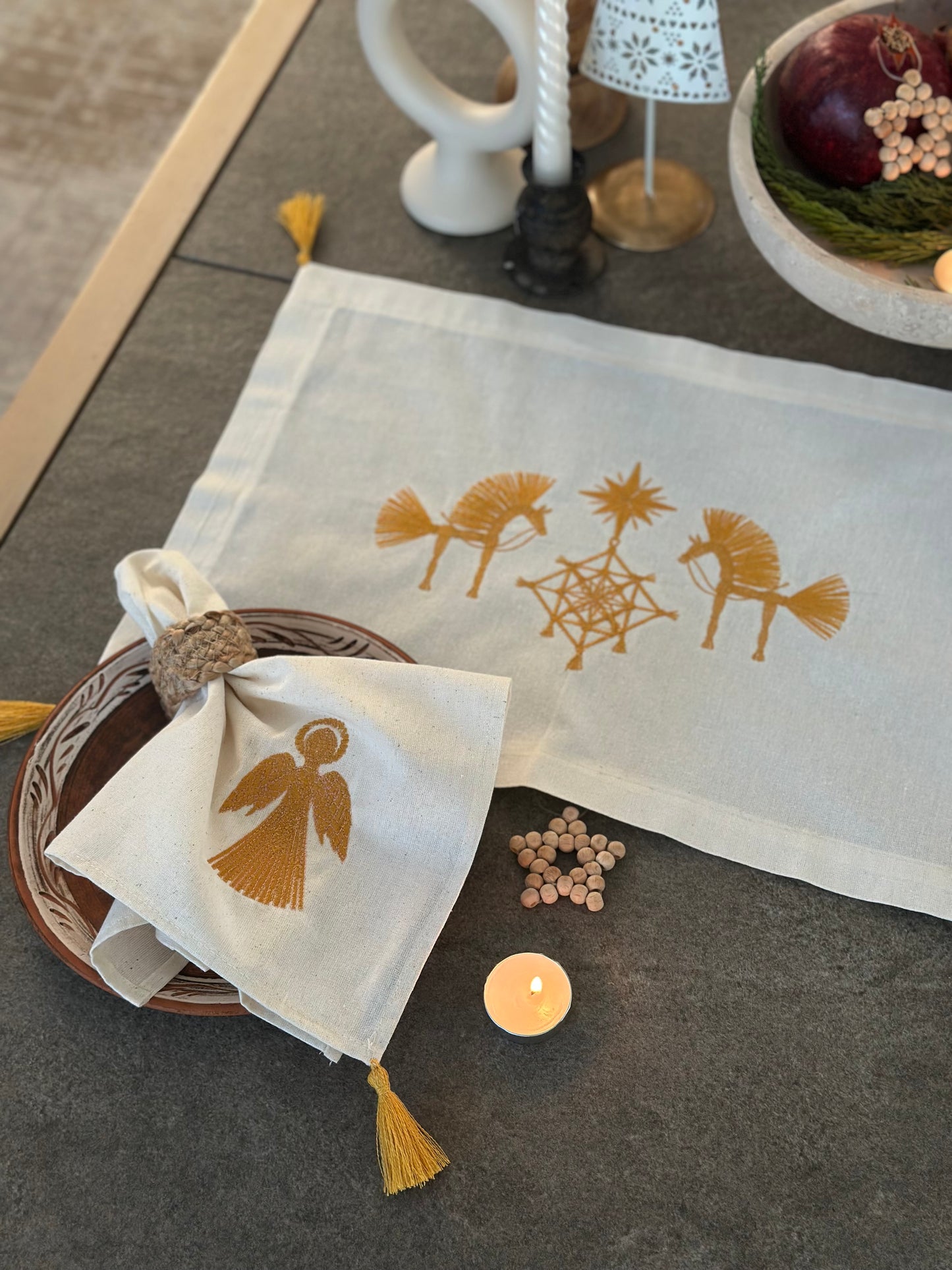 Festive Angel Napkin for Christmas Table | Cotton Embroidery table decoration 40 cm