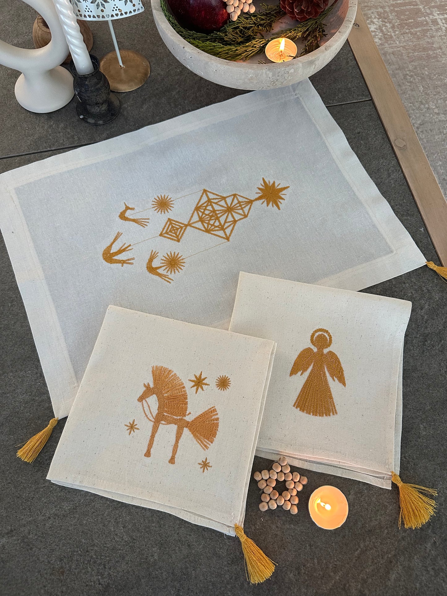 Festive Angel Napkin for Christmas Table | Cotton Embroidery table decoration 40 cm