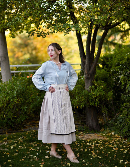 Drevo Mriy – Light Blue Blouse with White Embroidery “Family Tree” | Ukrainian Women’s Shirt