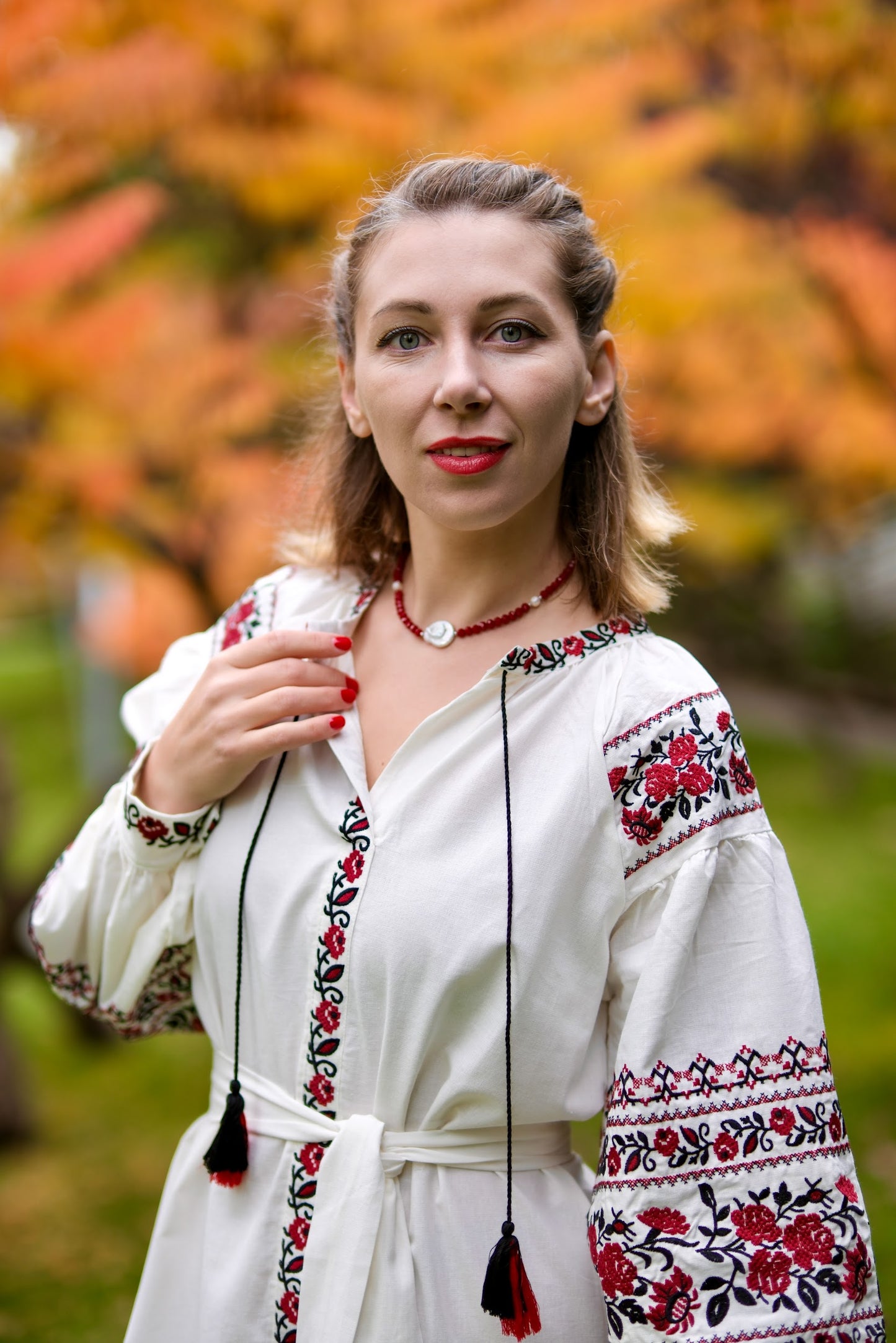 Troyanda Embroidered Linen Cotton Midi Dress – Ukrainian Floral Vyshyvanka