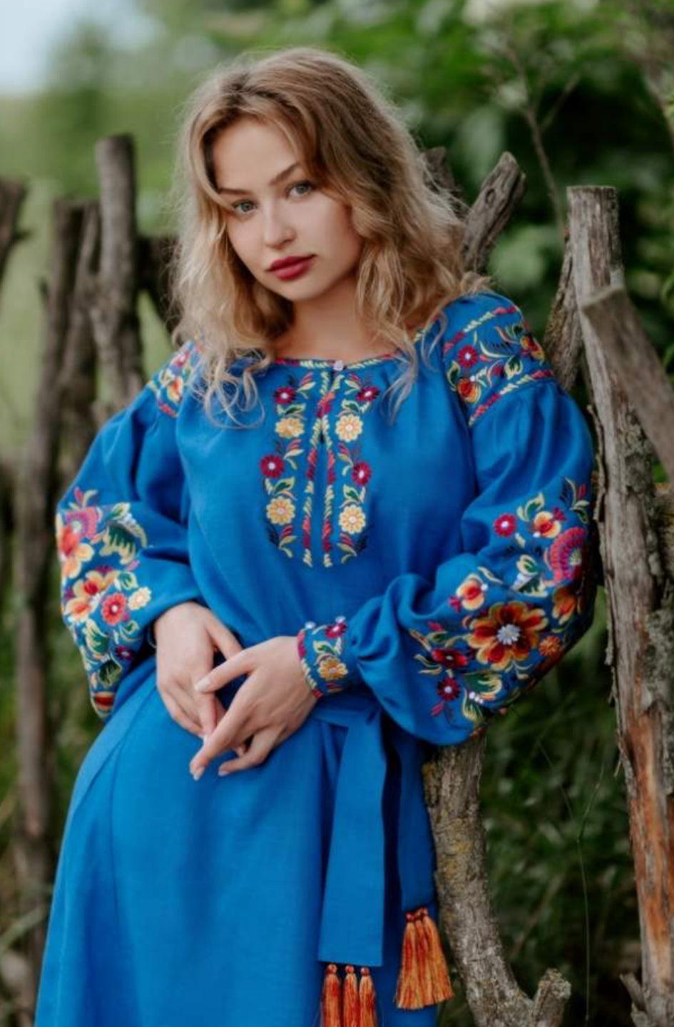 Petrykivska Muse | Blue Embroidered Linen Maxi Dress