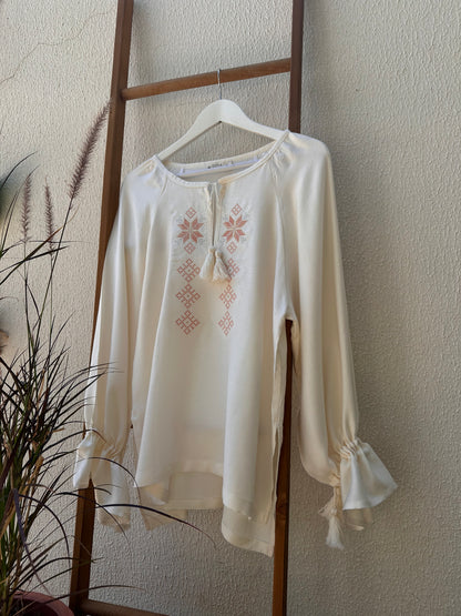 Svitanok Ukrainian Embroidered Linen Blouse