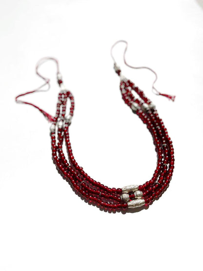 Stylish Three-Row Necklace “Garnet Wonder” with Decorative Beads