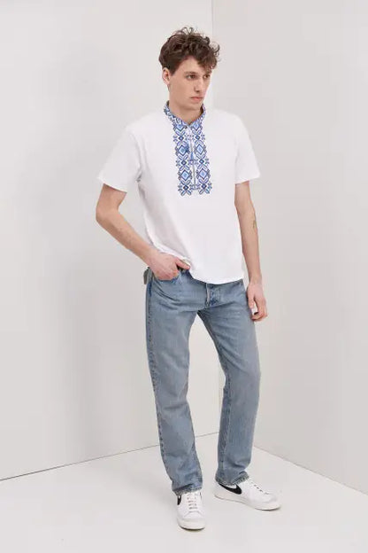Embroidered T-Shirt “Synevyr” | Men’s Ukrainian Embroidered T-Shirt in Blue