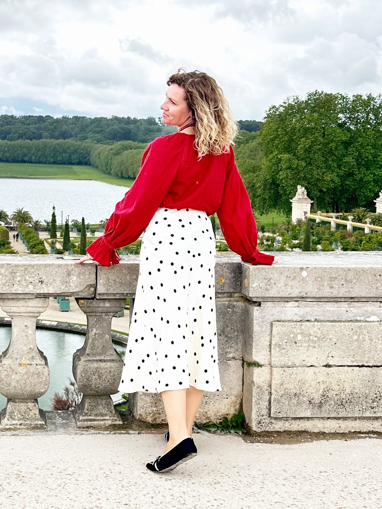 Cherry Linen & Cotton Blouse with Lace Front Detail | Goya Concept