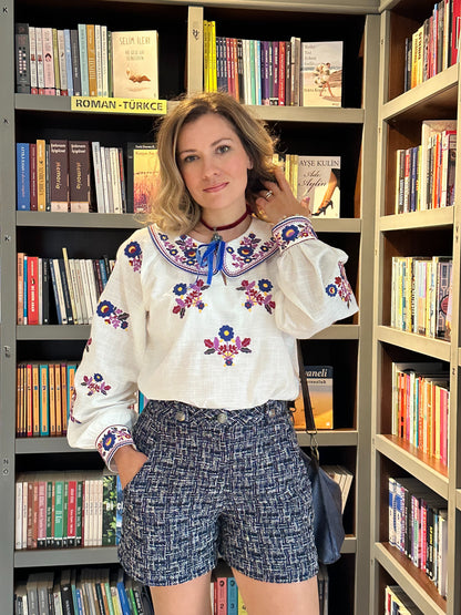 Volynianka Embroidered Blouse – Ukrainian Floral Vyshyvanka with Statement Collar