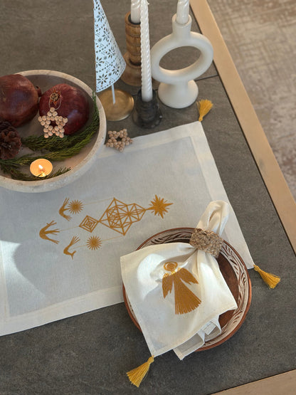 Festive Angel Napkin for Christmas Table | Cotton Embroidery table decoration 40 cm