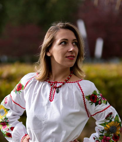 Heart of Heritage – Red Howlite Beaded Necklace with Silver Dukach Pendant | Goya Concept Jewelry