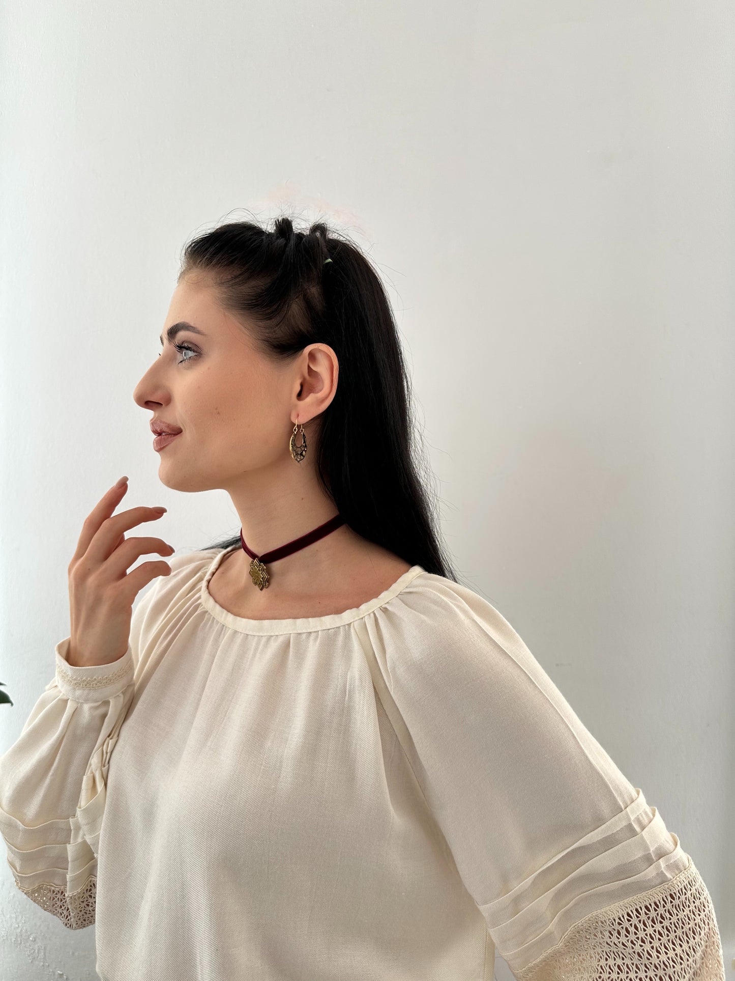 Merezhka Linen & Viscose Women’s Blouse with Lace Sleeves | Modern Ethnic Style