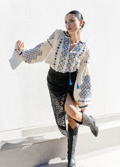 Чорний мереживний фартух "Галактика"