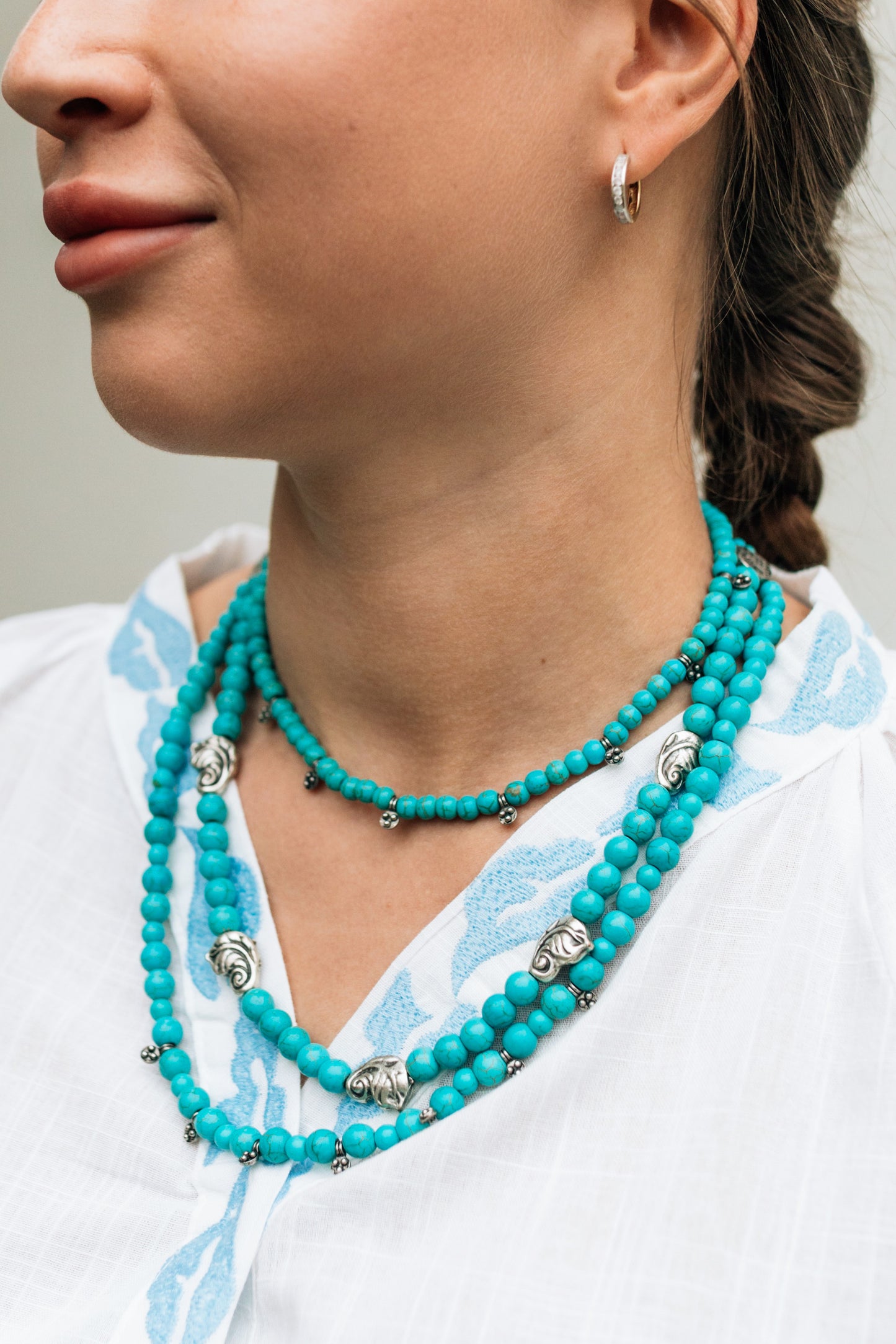 “Blue Leaves” Necklace Set | Double-Strand Turquoise Necklace and Choker