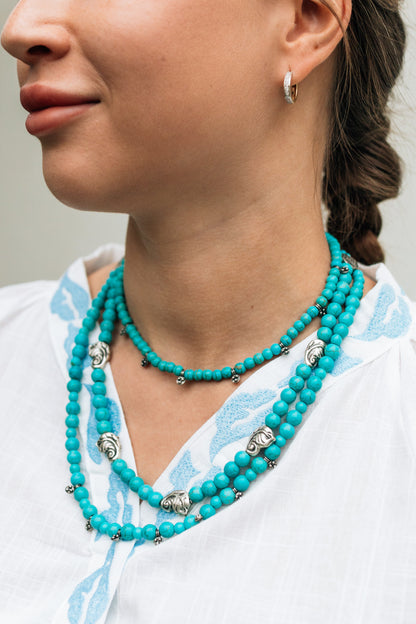 “Blue Leaves” Necklace Set | Double-Strand Turquoise Necklace and Choker