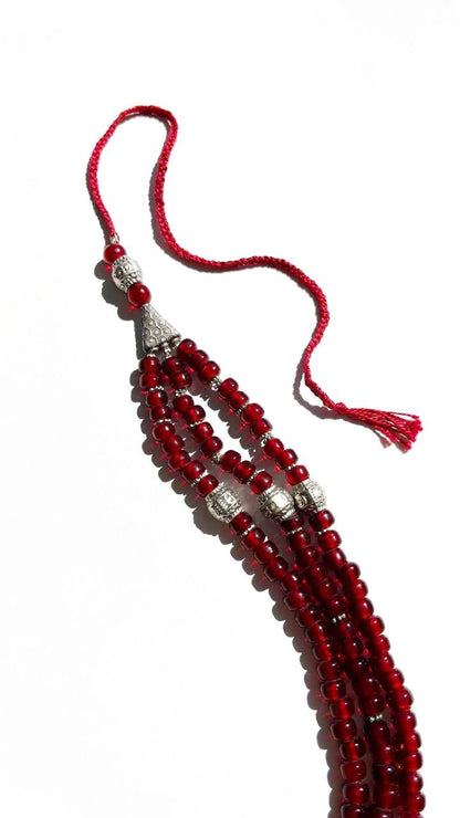 Stylish Three-Row Necklace “Garnet Wonder” with Decorative Beads