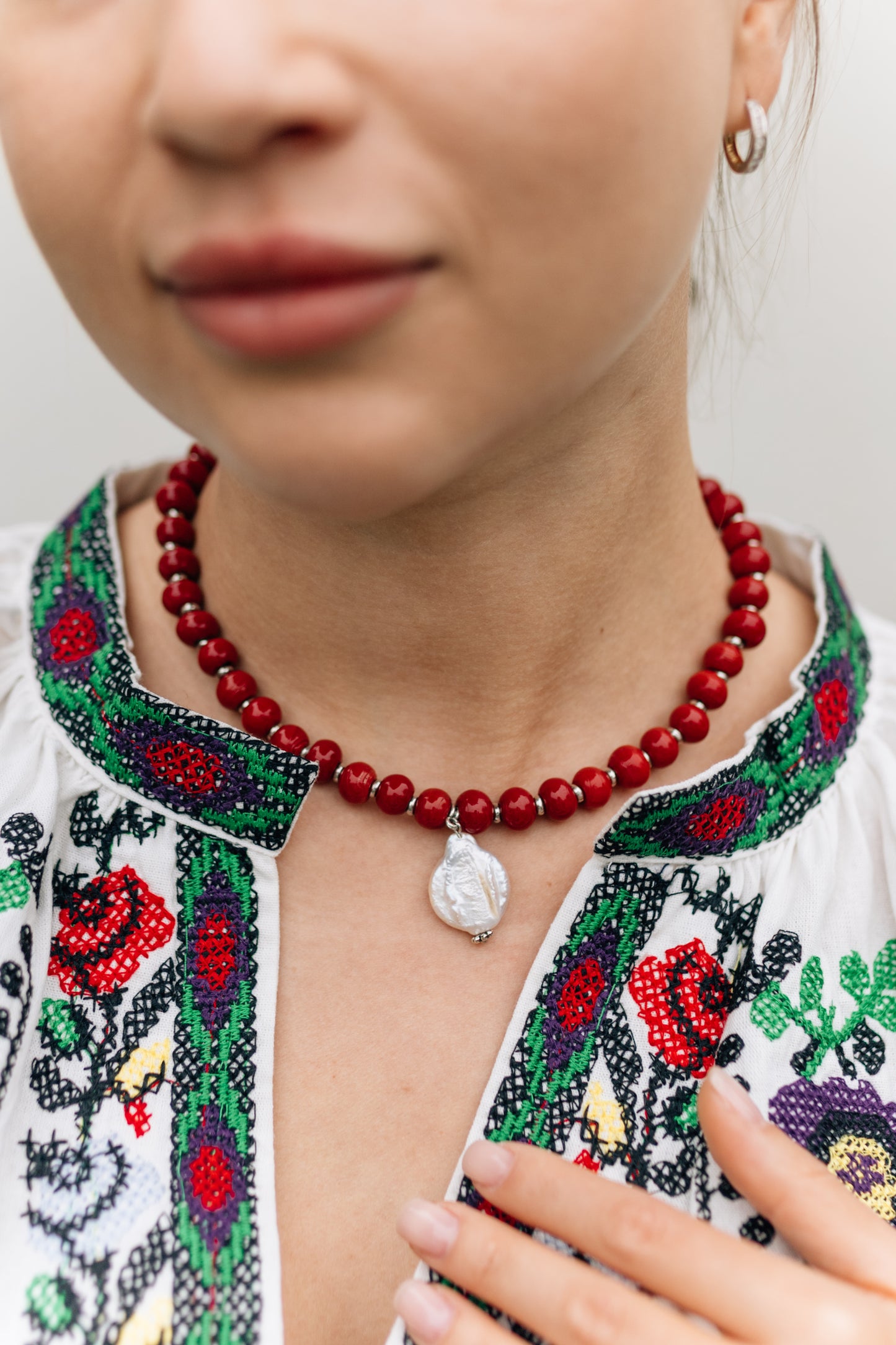 Cherry Garden Necklace with Baroque Pearl