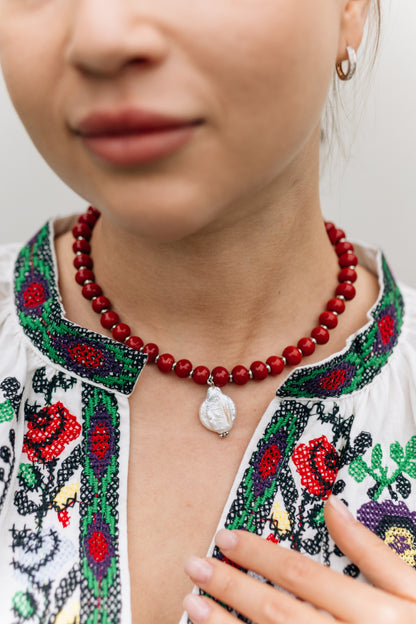 Cherry Garden Necklace with Baroque Pearl