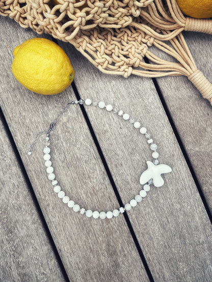 White Choker with Dove “On Wings” — Pearl and Quartz Necklace