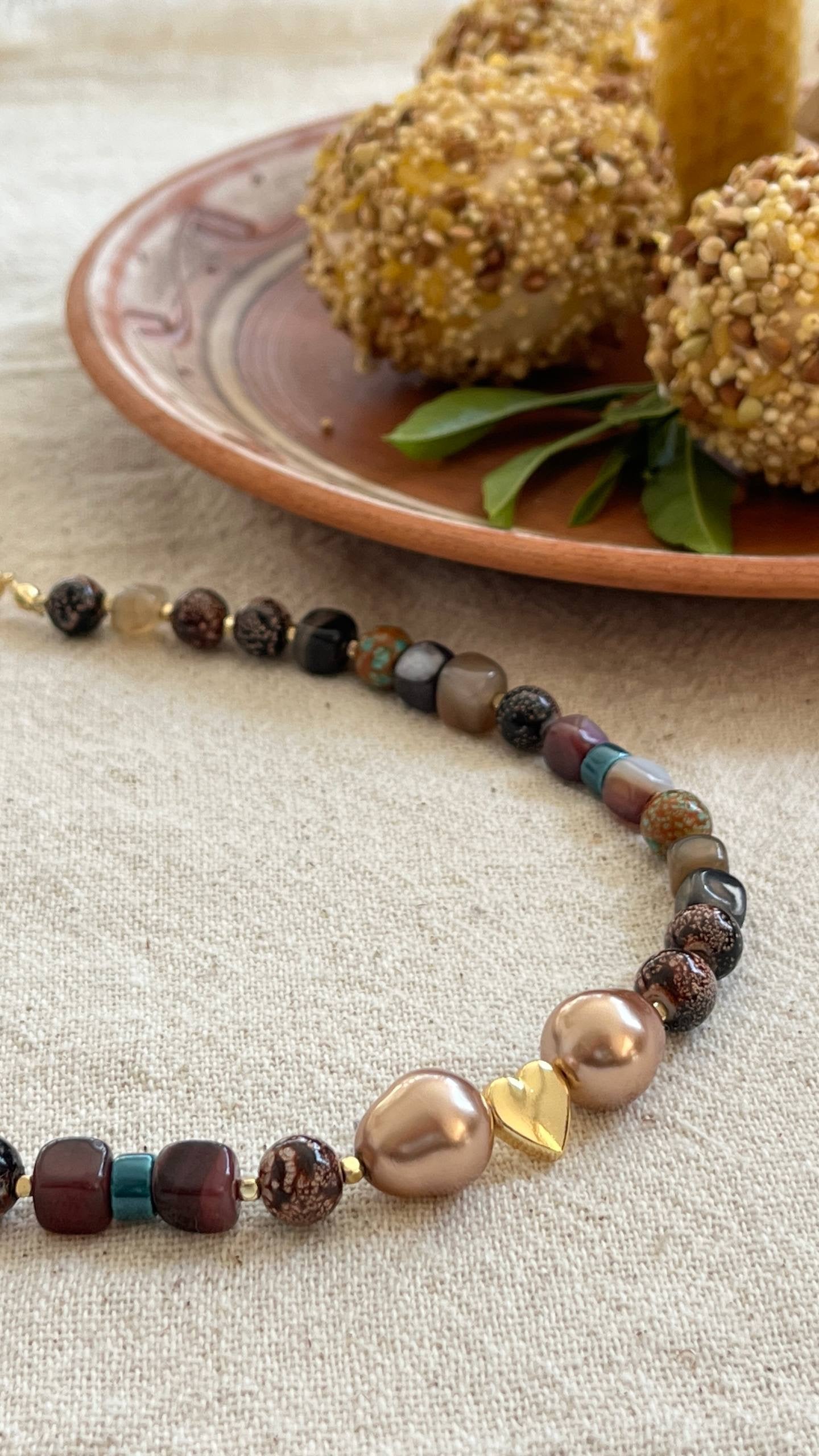 Pysanka Agate & Baroque Pearl Choker | Minimalist Necklace