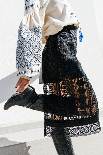 Чорний мереживний фартух "Галактика"