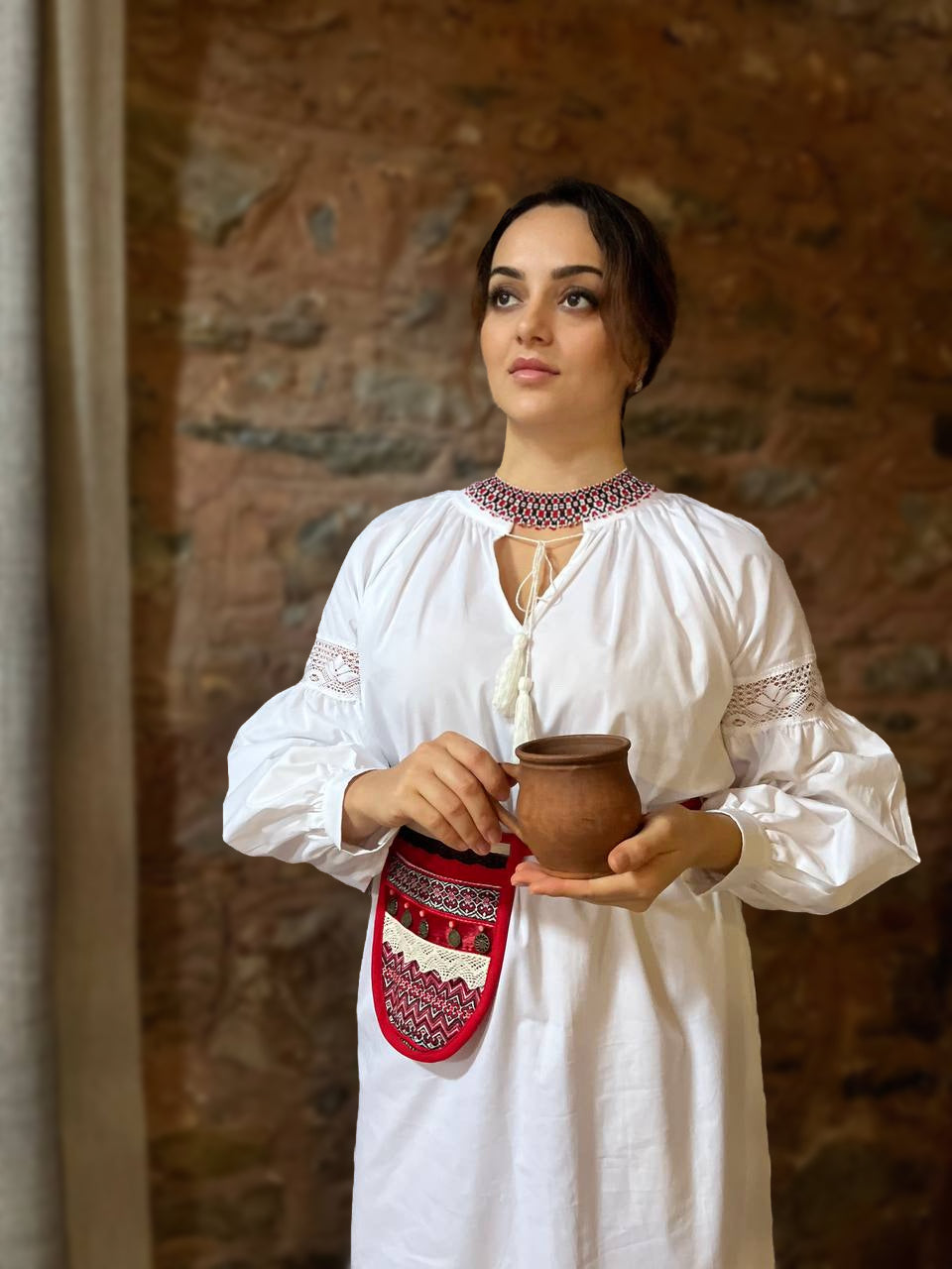 Boho White Ethnic Dress | Lace Trim Long Sleeve Cotton Dress Lileya