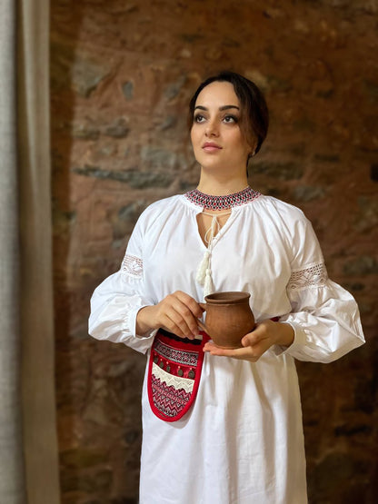 Boho White Ethnic Dress | Lace Trim Long Sleeve Cotton Dress Lileya