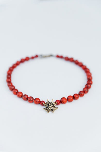 “Zori” Choker — Red Howlite Necklace with Bronze Star